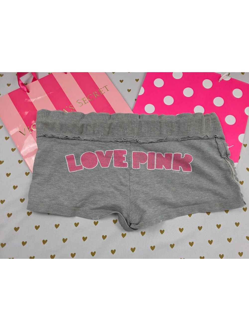 Victorias Secret PINK Vintage Y2k Sweat Shorts Tie Front XS LOVE Logo SHORTS